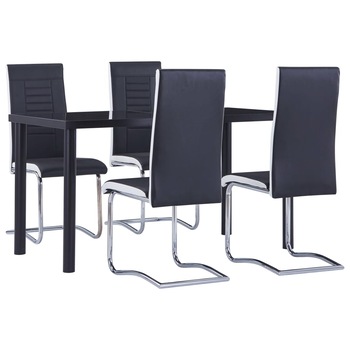Set mobilier de bucatarie din 5 piese tapitate, vidaXL, Piele artificiala, 140 x 70 x 75 cm, Negru Set mobilier de bucatarie din 5 piese tapitate, vidaXL, Piele artificiala, 140 x 70 x 75 cm, Negru