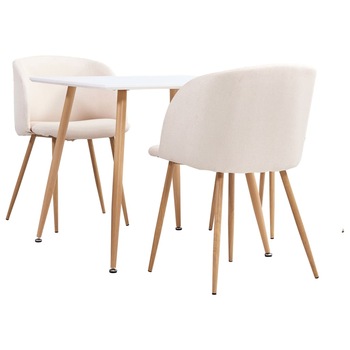 Set mobilier de bucatarie cu 1 masa si 2 scaune/fotolii tapitate, vidaXL, Tesatura, 80.5 x 80.5 x 73 cm, Crem Set mobilier de bucatarie cu 1 masa si 2 scaune/fotolii tapitate, vidaXL, Tesatura, 80.5 x 80.5 x 73 cm, Crem