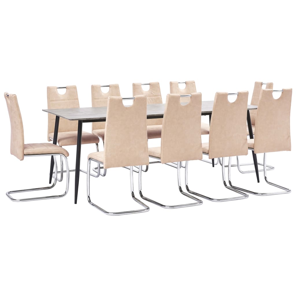 Set mobilier de bucatarie din 11 piese, vidaXL, Piele artificiala, 200 x 100 x 75 cm, Crem
