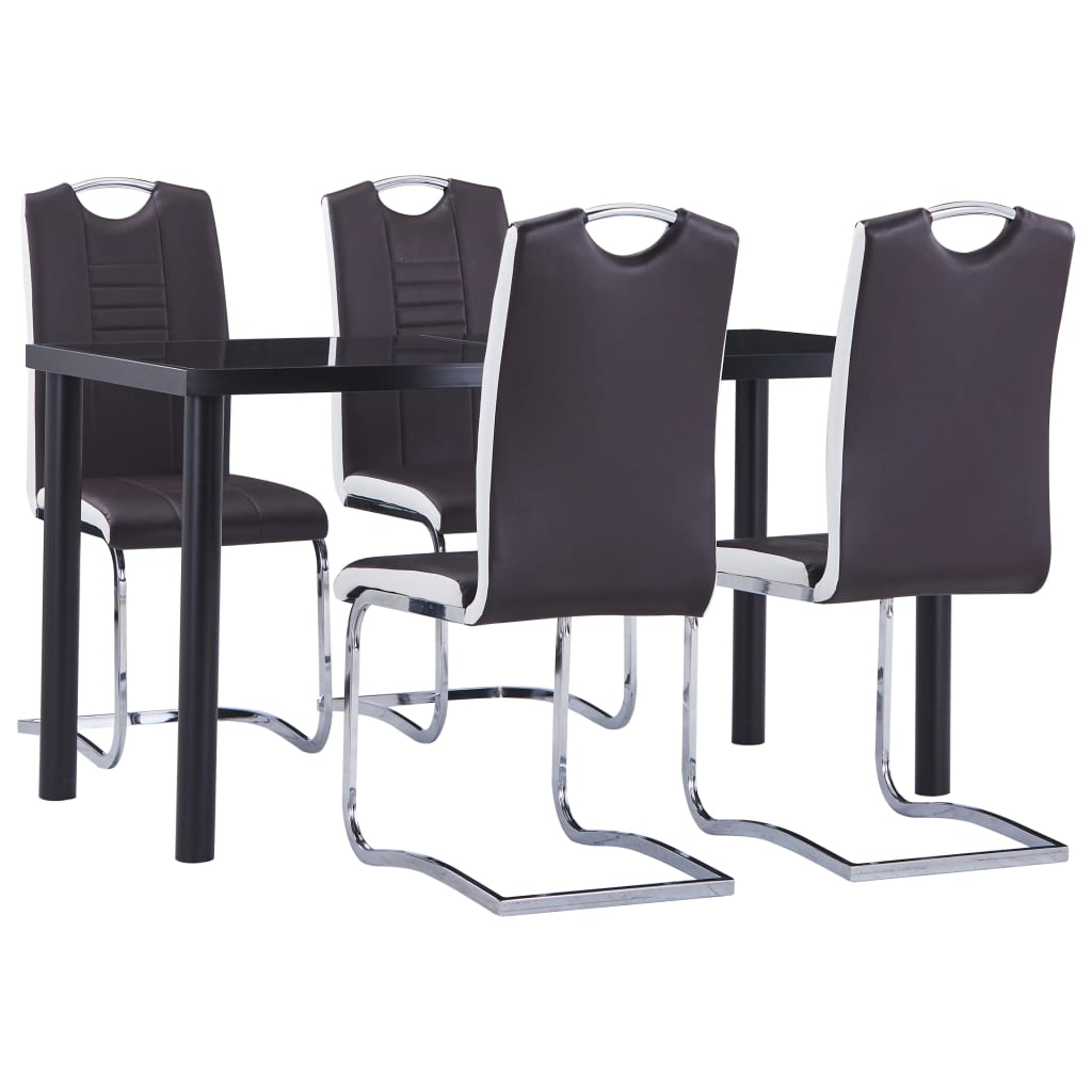 Set mobilier de bucatarie din 5 piese, vidaXL, Piele artificiala, 140 x 70 x 75 cm, Maro