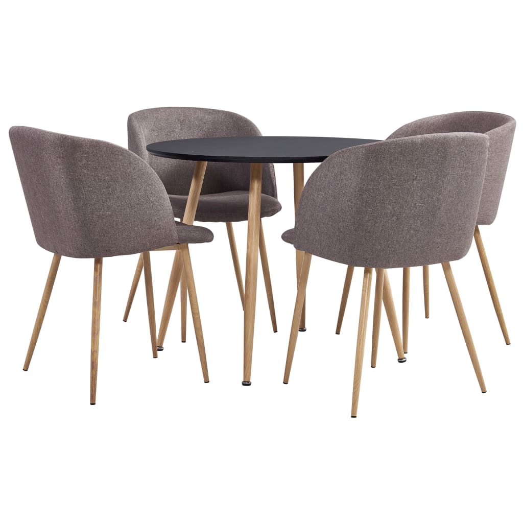Set de masa rotunda cu blat negru de bucatarie cu 4 fotolii tapitate, vidaXL, Tesatura, 90 x 73.5 cm, Maro