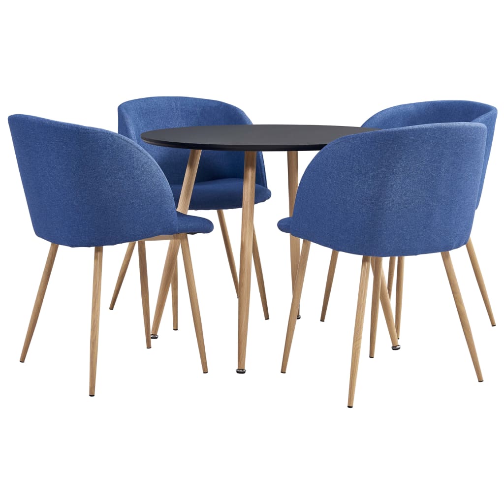 Set de masa rotunda cu blat negru de bucatarie cu 4 fotolii tapitate, vidaXL, Tesatura, 90 x 73.5 cm, Albastru