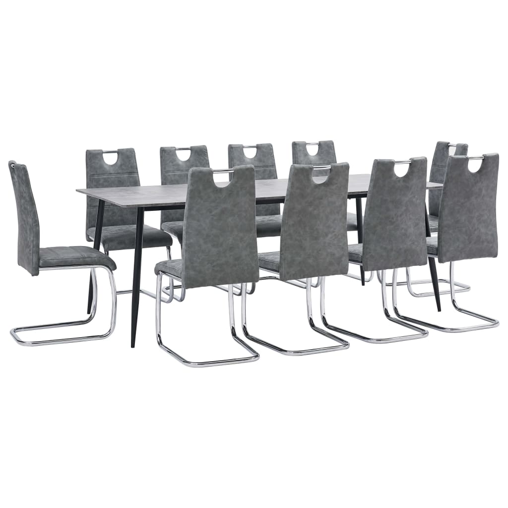 Set mobilier de bucatarie din 11 piese, vidaXL, Piele artificiala, 200 x 100 x 75 cm, Gri