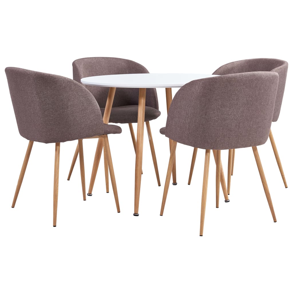 Set mobilier de bucatarie cu 5 piese cu masa rotunda, vidaXL, Tesatura, 90 x 73.5 cm, Maro