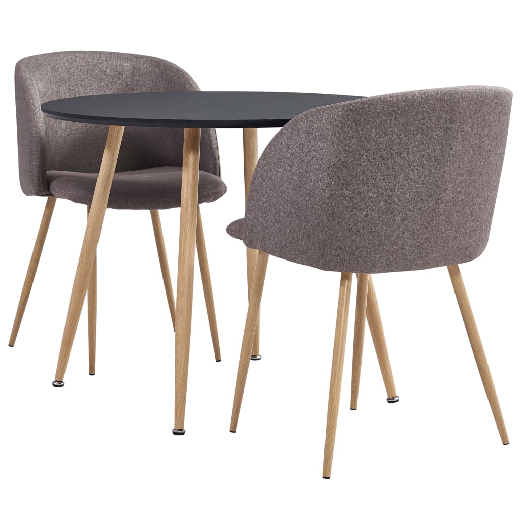 Set de masa rotunda cu blat negru de bucatarie cu 2 fotolii tapitate, vidaXL, Tesatura, 90 x 73.5cm, Maro