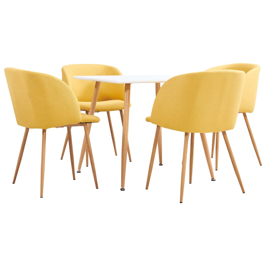 Set mobilier de bucatarie cu 1 masa si 4 scaune/fotolii tapitate, vidaXL, Tesatura, 80.5 x 80.5 x 73 cm, Galben