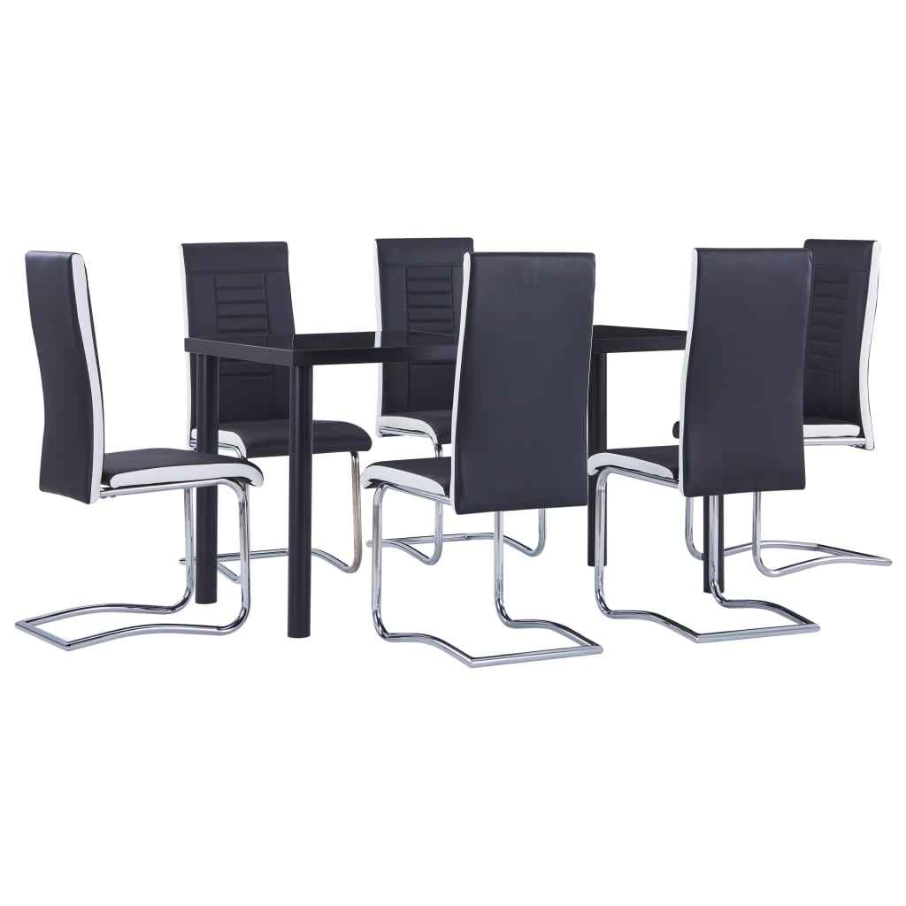 Set mobilier de bucatarie din 7 piese tapitate, vidaXL, Piele artificiala, 140 x 70 x 75 cm, Negru