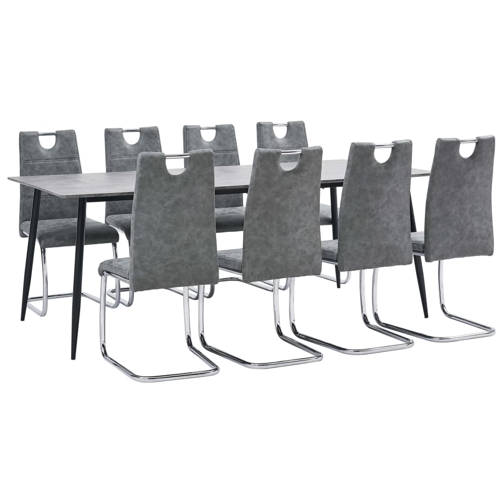 Set mobilier de bucatarie din 9 piese, vidaXL, Piele artificiala, 200 x 100 x 75 cm, Gri