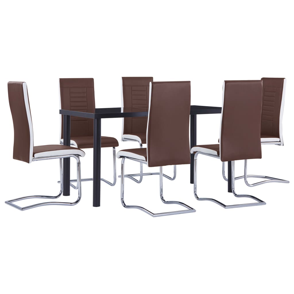 Set mobilier de bucatarie din 7 piese tapitate, vidaXL, Piele artificiala, 140 x 70 x 75 cm, Maro