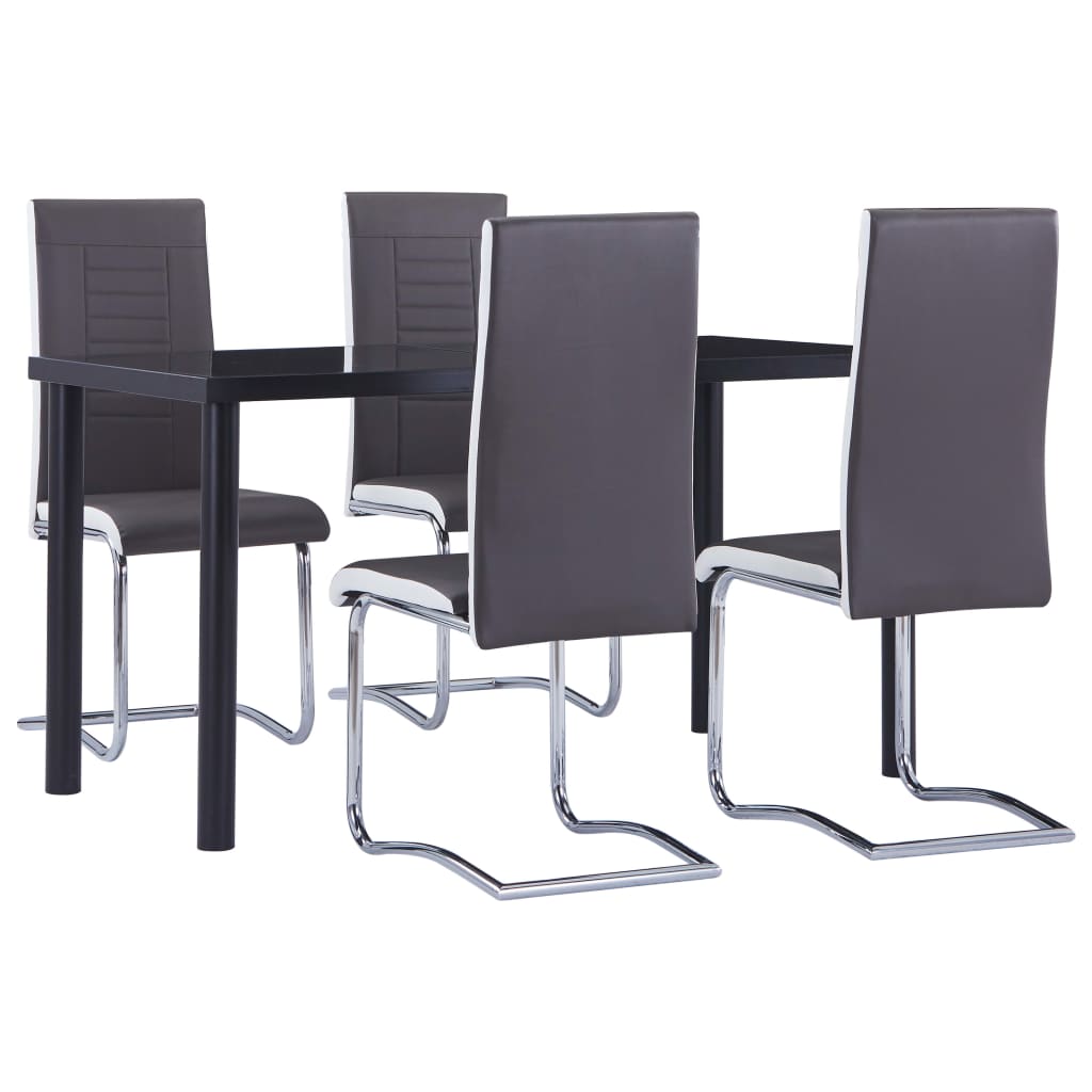 Set mobilier de bucatarie din 5 piese tapitate, vidaXL, Piele artificiala, 140 x 70 x 75 cm, Gri