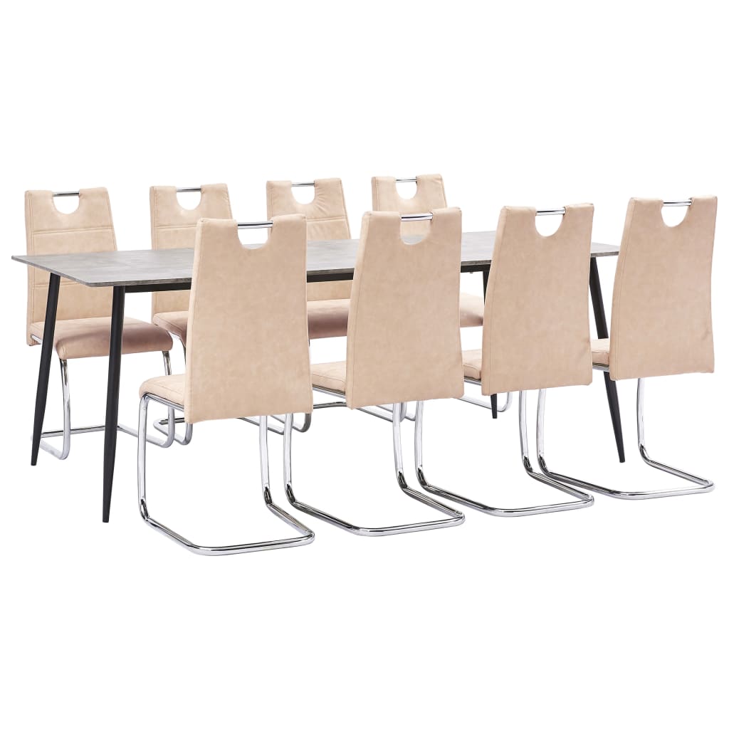 Set mobilier de bucatarie din 9 piese, vidaXL, Piele artificiala, 200 x 100 x 75 cm, Crem