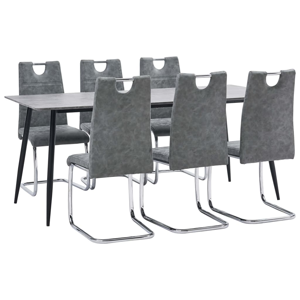 Set de masa de bucatarie cu 6 scaune cu maner tapitate, vidaXL, Piele artificiala, 44.5 x 53 x 96 cm, Gri