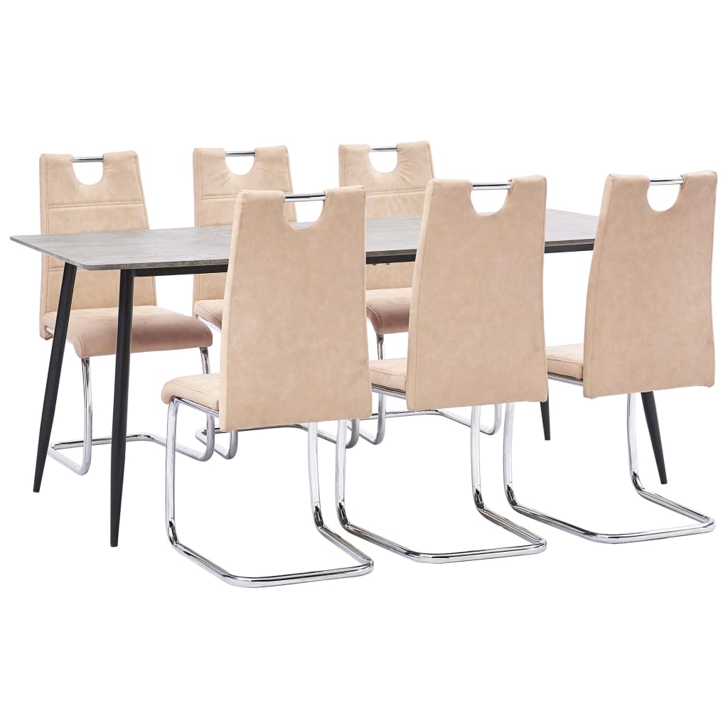 Set de masa de bucatarie cu 6 scaune cu maner tapitate, vidaXL, Piele artificiala, 44.5 x 53 x 96 cm, Crem