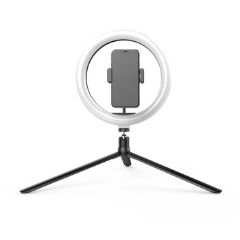Lampa circulara de masa LED Ring Light, lumina rece/calda, reglare intensitate, trepied de 19 cm si suport telefon, 4smarts Lampa circulara de masa LED Ring Light, lumina rece/calda, reglare intensitate, trepied de 19 cm si suport telefon, 4smarts