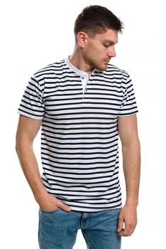 Tricou pentru barbati Printex, cu model marinar, cu maneca scurta si nasturi, Alb/ Albastru inchis Tricou pentru barbati Printex, cu model marinar, cu maneca scurta si nasturi, Alb/ Albastru inchis