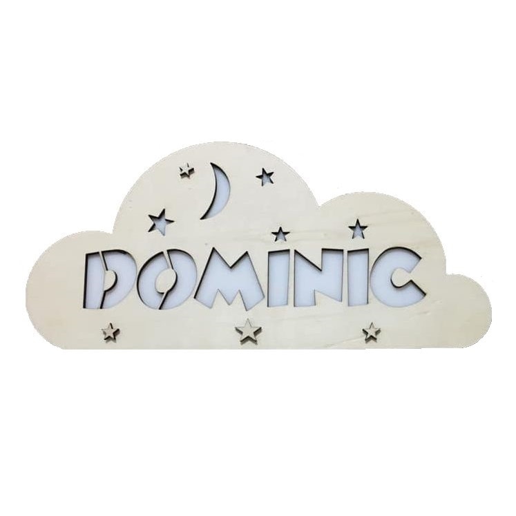 Lampa de veghe personalizata, Cloud Plop, lemn, 31x15x2 cm