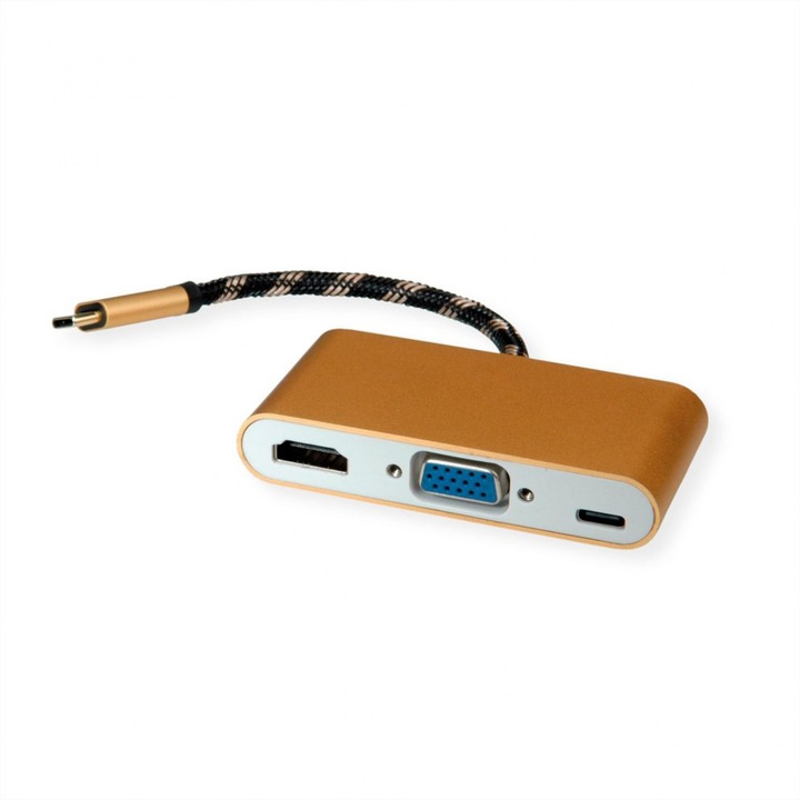 GOLD USB-C към HDMI/VGA TM адаптер с PD USB-C захранване, Roline 12.03.3155