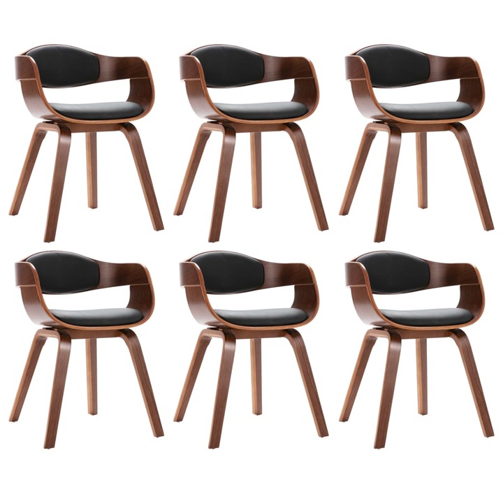 Set scaune de sufragerie vidaXL, 6 buc., lemn curbat si piele ecologica, 49 X 51.5 X 71.5 cm, 13.26 kg