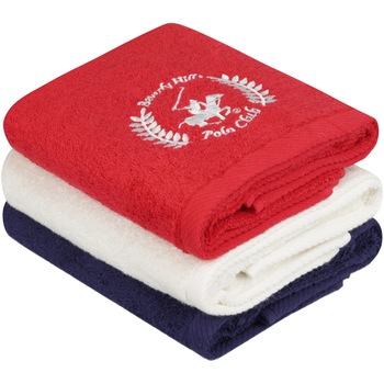 Set 3 prosoape Beverly Hills Polo Club, 100% bumbac, 480 gr/m², 50 x 90cm, rosu, allb, albastru inchis Set 3 prosoape Beverly Hills Polo Club, 100% bumbac, 480 gr/m², 50 x 90cm, rosu, allb, albastru inchis