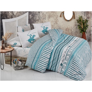 Lenjerie de pat 4 piese Beverly Hills Polo Club, 100% bumbac ranforce, cearceaf pilota, 200x220cm, cearceaf pat 240x260cm, fata de perna 50x70cm, menta Lenjerie de pat 4 piese Beverly Hills Polo Club, 100% bumbac ranforce, cearceaf pilota, 200x220cm, cearceaf pat 240x260cm, fata de perna 50x70cm, menta
