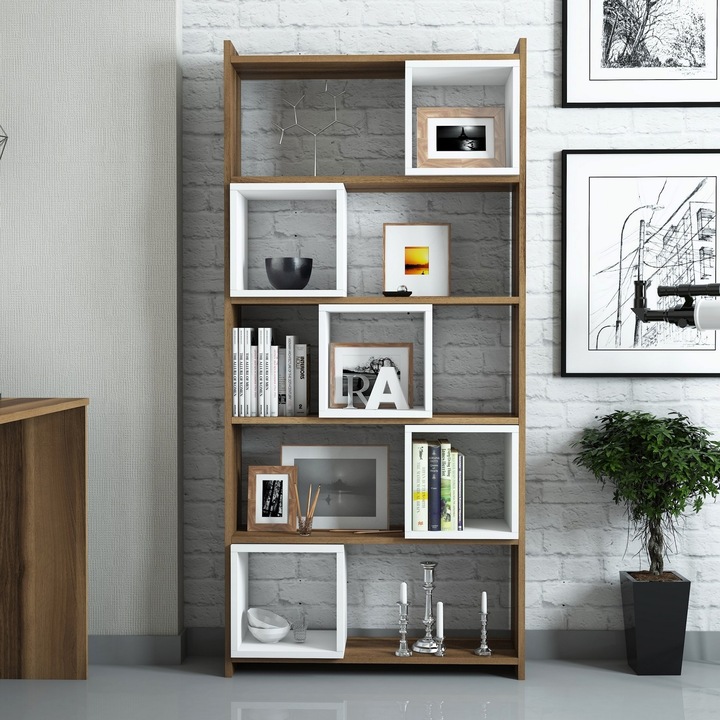 Biblioteca Hommy Craft, 100% pal melaminat, 80x22x170cm, nuc/alb