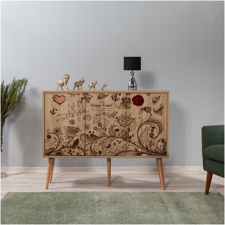 Vella Komód, 100% laminált forgácslap, fém fogantyúk és kötél, UV kezelt, 120 x 94 x 36 cm, Mega731