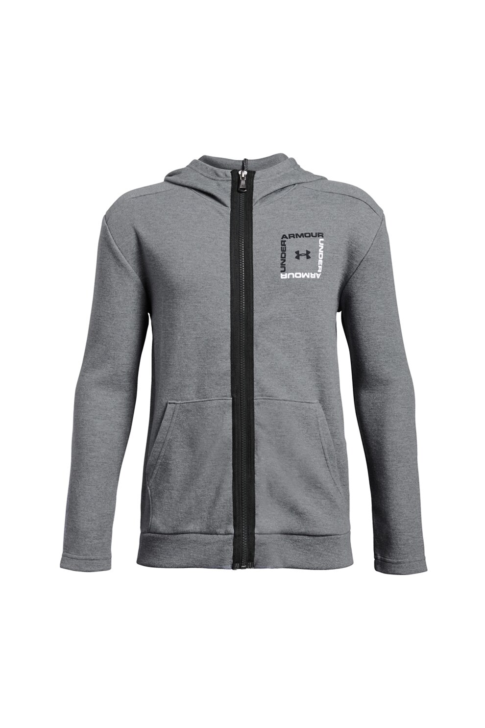 Under Armour, Hanorac cu fermoar si logo Unstoppable, Gri melange, 122-127 CM