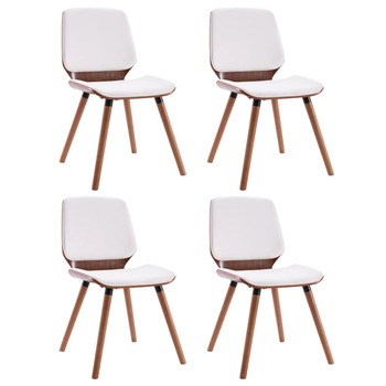 Set 4 scaune de bucatarie, vidaXL, Piele artificiala, 48 x 62,5 x 85cm, Alb
