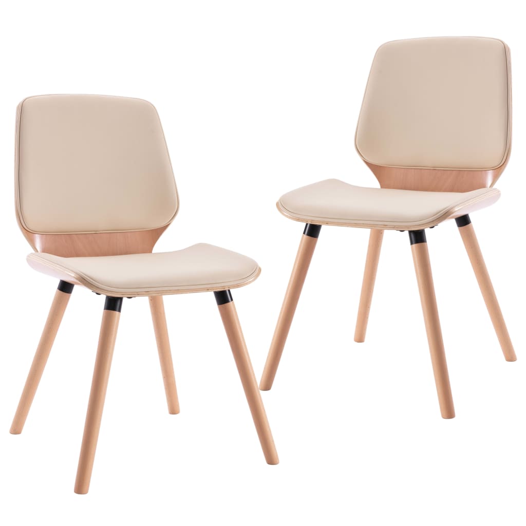 Set de 2 scaune de bucatarie, vidaXL, Piele artificiala, 48 x 62,5 x 85 cm Crem