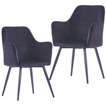 Set 2 scaune de bucatarie vidaXL, Tesatura, 57,5 x 54 x 85,5 cm, Negru
