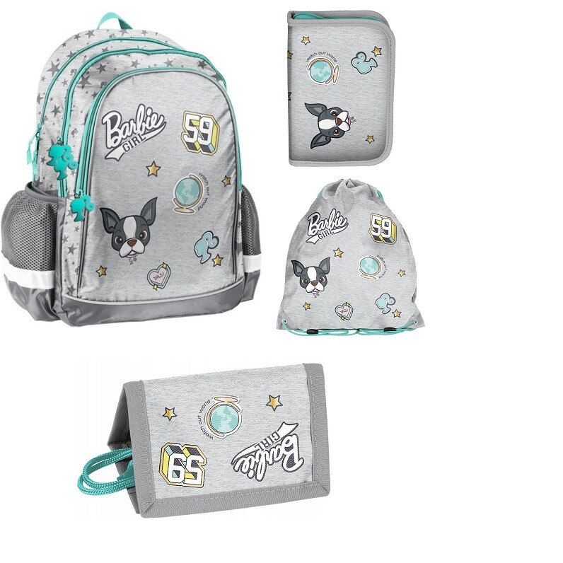 Set rucsac scoala barbie, penar, sac pentru pantofi, portofel, multicolor
