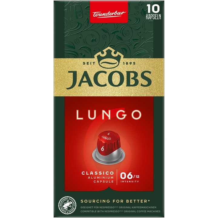 Capsule cafea Jacobs Lungo Classico 6, compatibile Nespresso, 10 capsule, 52g