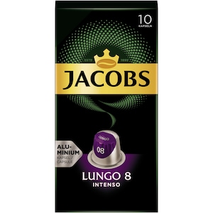 Capsule cafea Jacobs Lungo Intenso, intensitate 8, compatibile Nespresso, 10 capsule aluminiu, 50g