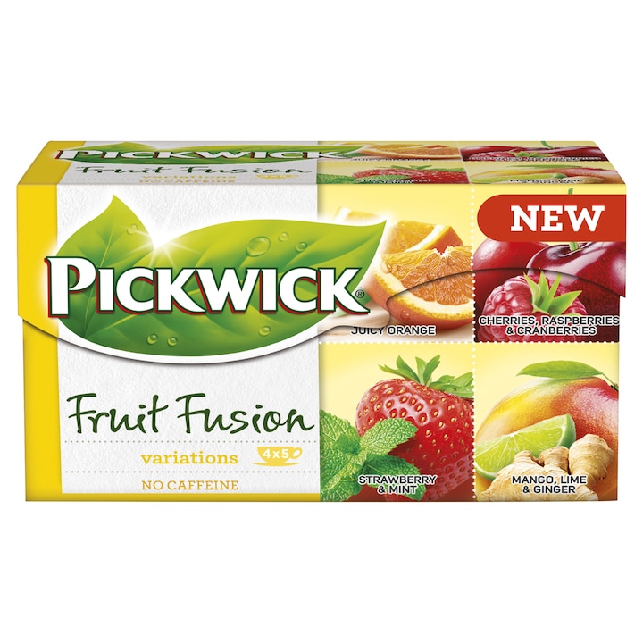 Pickwick Fruit Fusion valódi gyümölcs teák gyümölcsdarabokkal (variációk sárga), 37.5 g