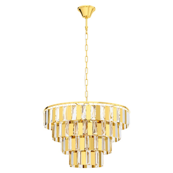 Висулка ERSEKA, EGLO, E14, 7x40W, стомана, месинг, кристал, 145 x 48,5 см, регулируема височина