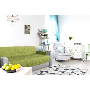 Husa matlasata cu doua fete Alcam pentru canapea 3 locuri, Olive/ Vanila Husa matlasata cu doua fete Alcam pentru canapea 3 locuri, Olive/ Vanila