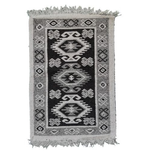 Covor tesut, Golden Daisy,dimensiune 80x200 cm,culoare alb/negru