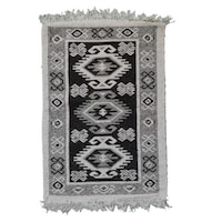 Covor tesut, Golden Daisy,dimensiune 80x200 cm,culoare alb/negru