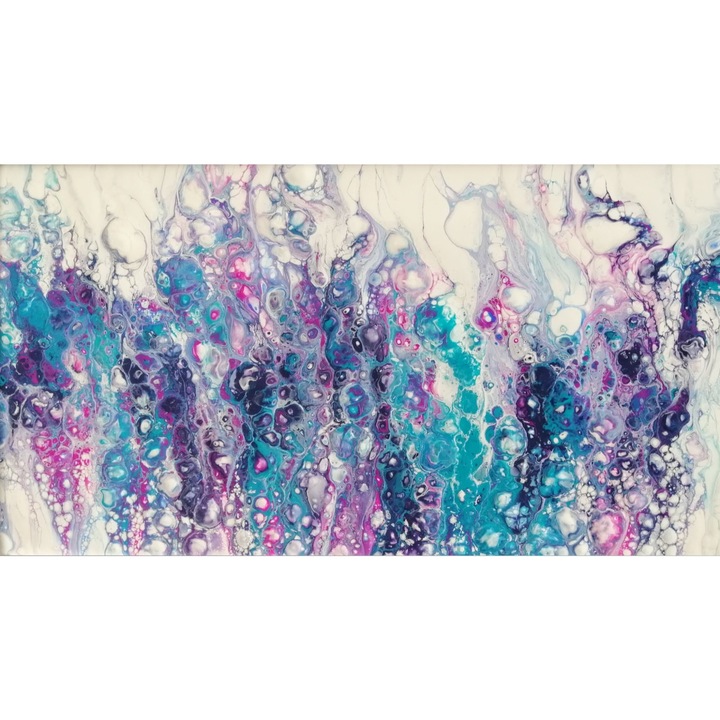 Tablou pictat manual, Magic Turqoise, Canvas pe sasiu de lemn, 20 x 50 cm, Multicolor, Abstract