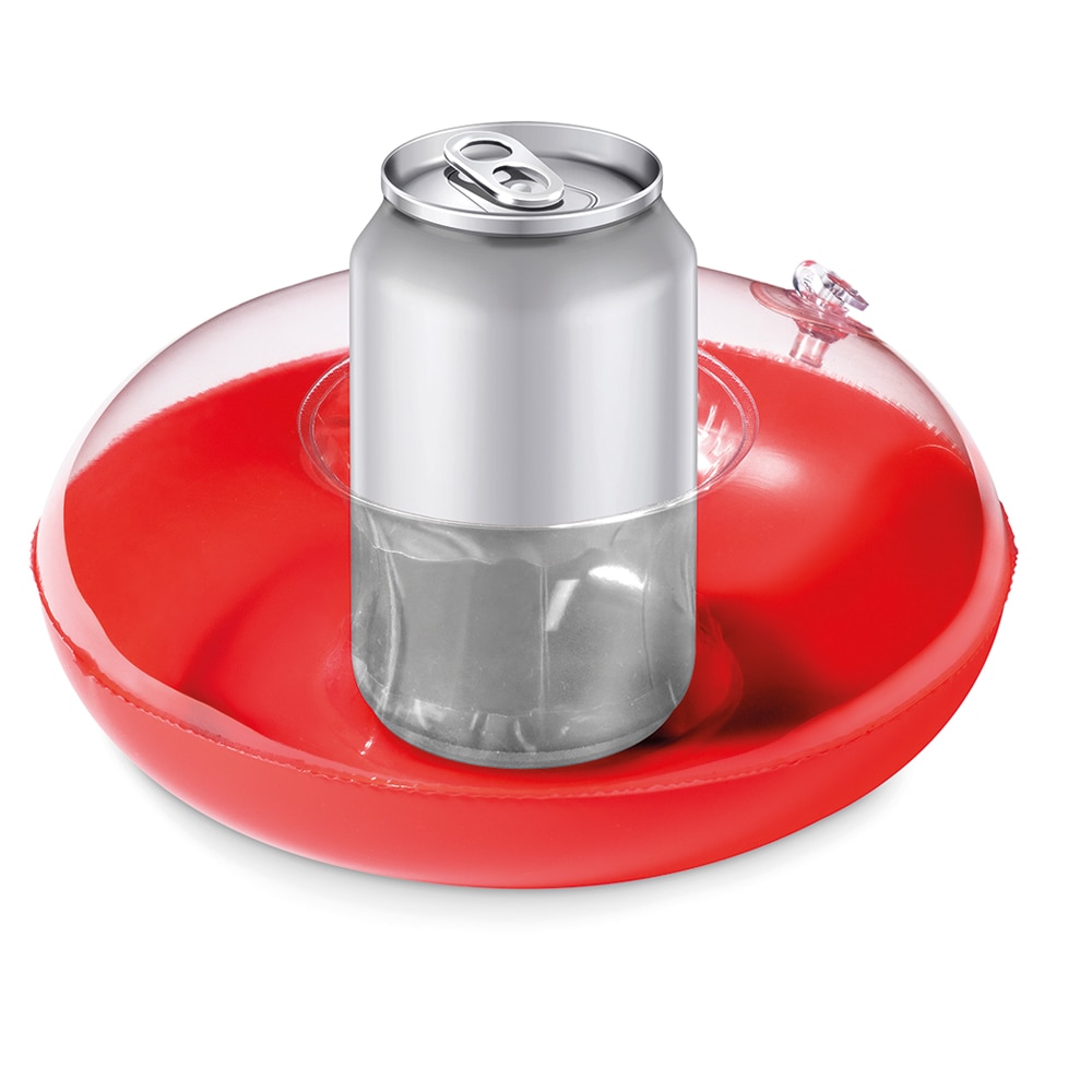 Suport de pahar, bautura, doza bere, gonflabil, din PVC rosu/transparent