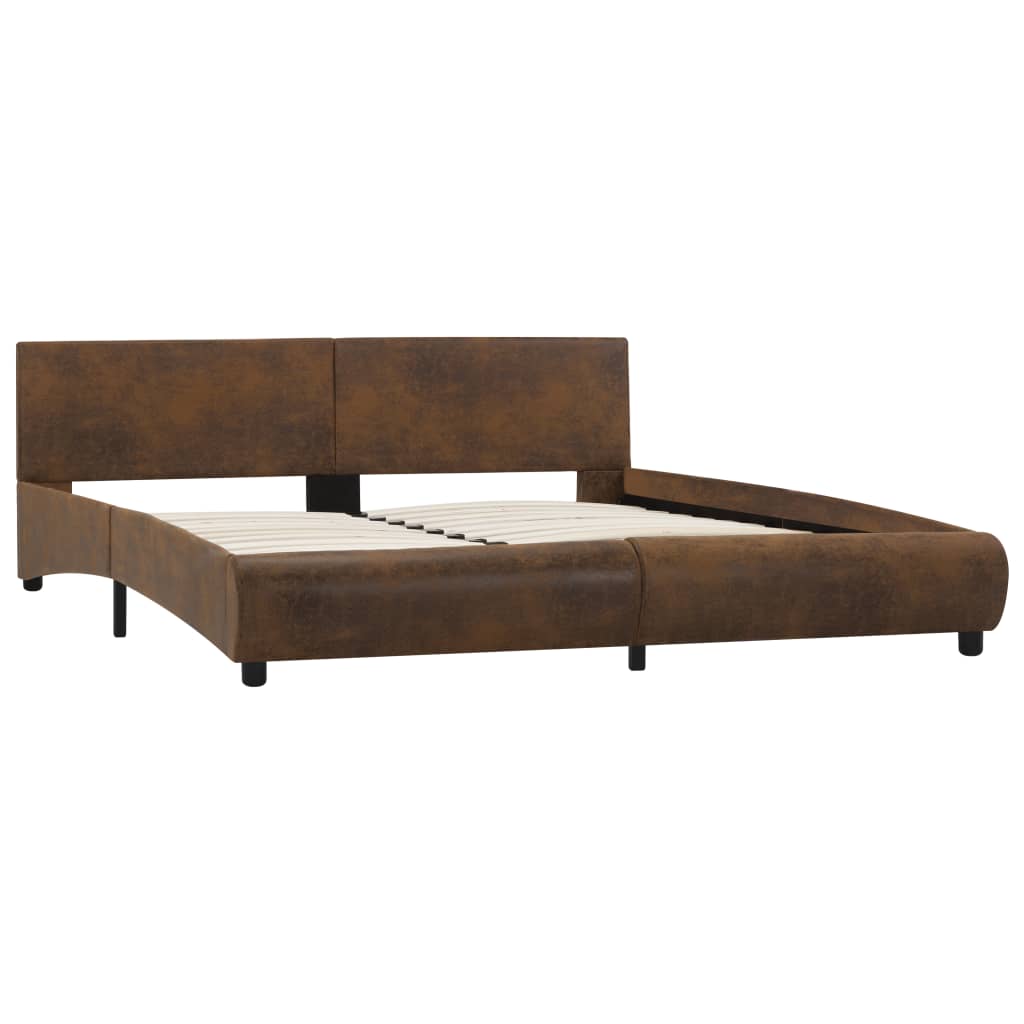 Cadru de pat dublu cu LED, tapitat, vidaXL, Textil/Lemn, 160 x 200 cm, Maro