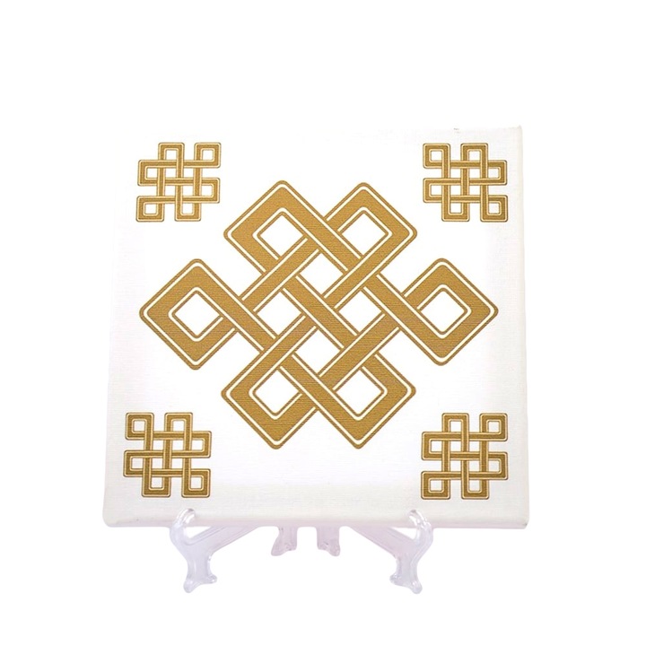 Placheta ( placa ) cu nod mistic Auriu pe canvas remediu Feng Shui din Canvas, 200 mm lungime