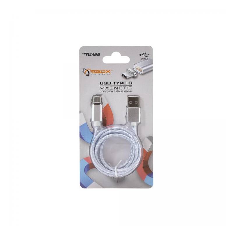 Cablu de date Sbox Magnetic, USB 2.0, Lungime 1m, Type-C M/M, Argintiu