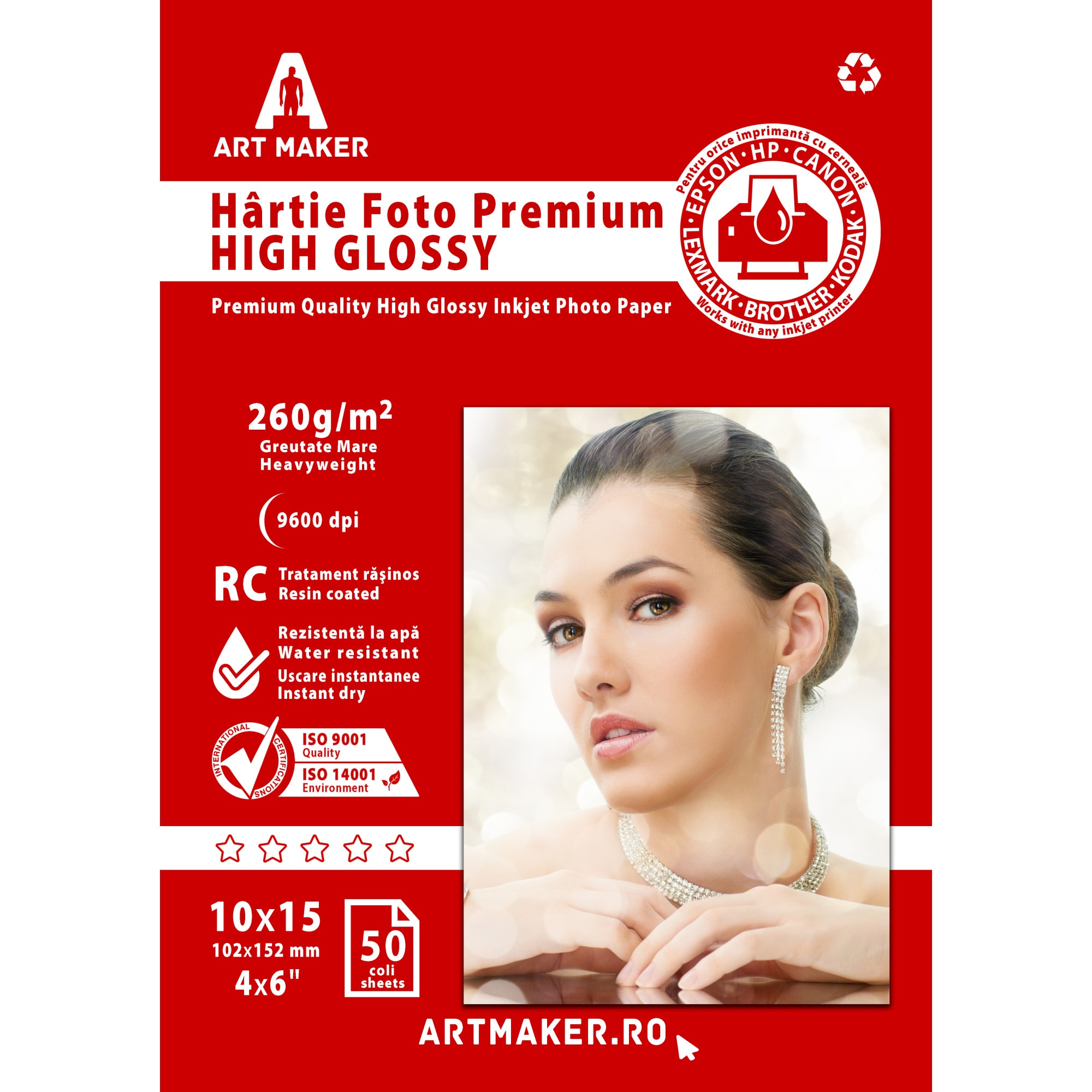 Hartie foto Art Maker Premium High Glossy, 260g/mp, RC, 10×15 cm, 50 coli