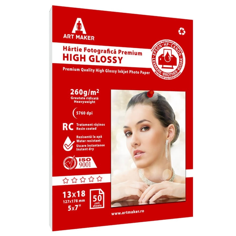 Hartie foto Art Maker Premium High Glossy, 260g/mp, RC, 13×18 cm, 50 coli