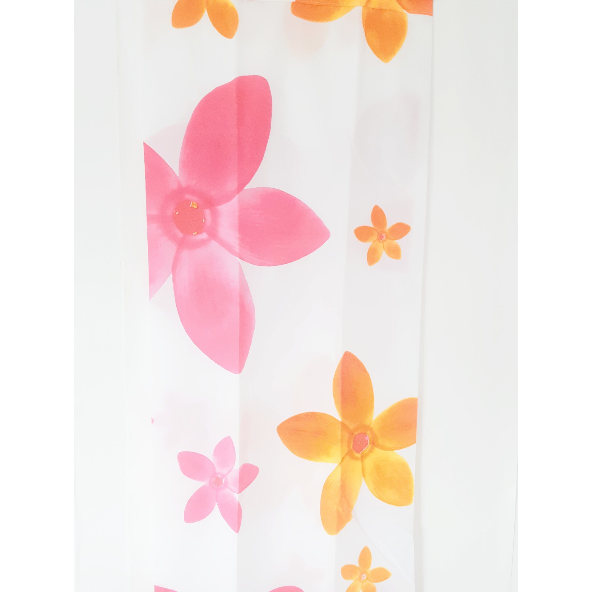 Perdea de dus, poliester tesatura, impermeabil, cu carlige,180x200, Alb cu flori roz
