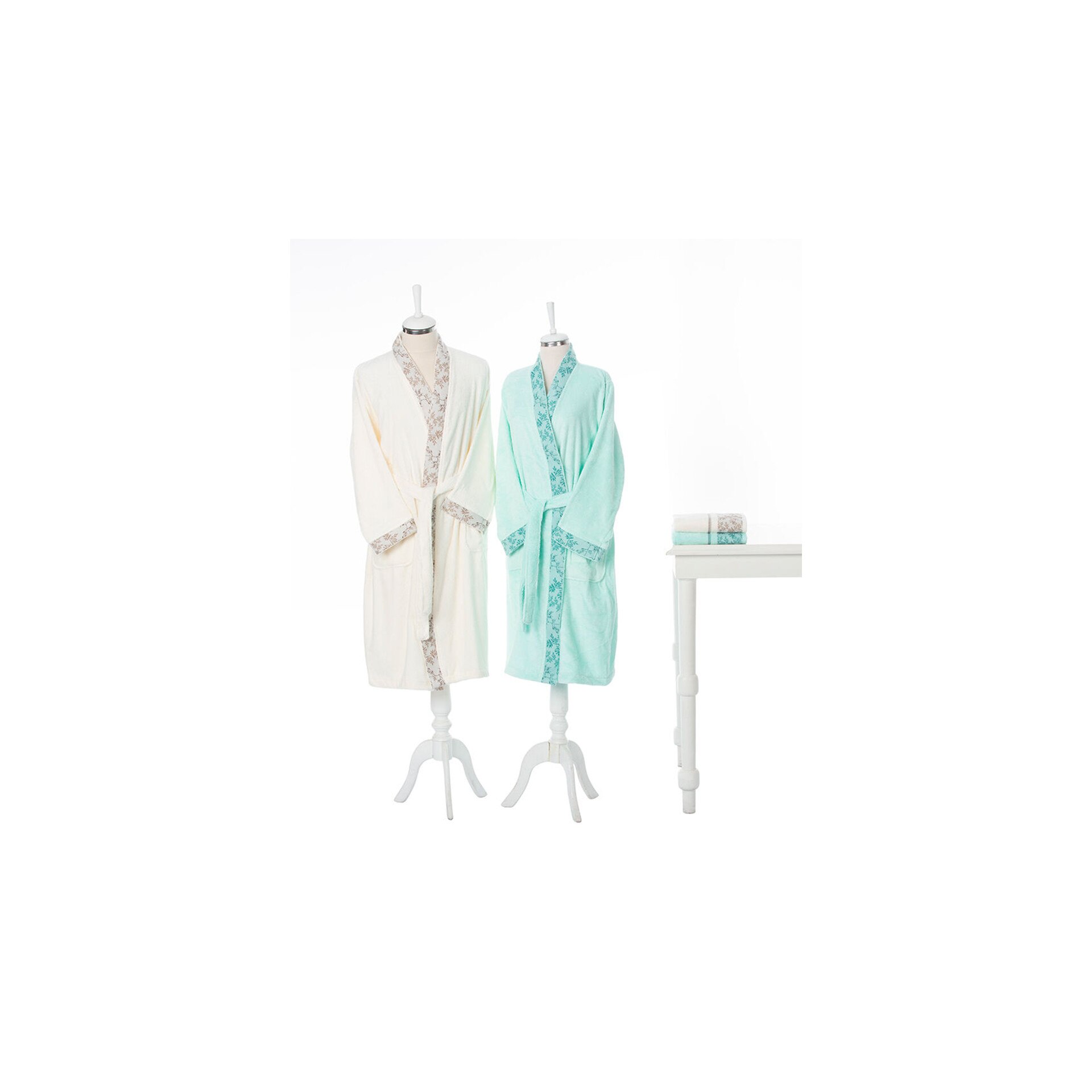 Set Complet Halate + Prosoape Baie Areka , culoare crem + turcoaz