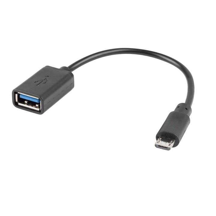 Adaptor USB 2.0 OTG Lanberg 42444, microUSB tata la USB mama, cablu 15 cm, negru
