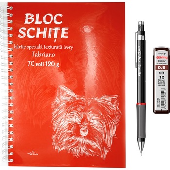 Set Rotring creion mec Rapid XL 0.5 mm + etui 12 mine 2B + caiet schite A4, 70 file Set Rotring creion mec Rapid XL 0.5 mm + etui 12 mine 2B + caiet schite A4, 70 file