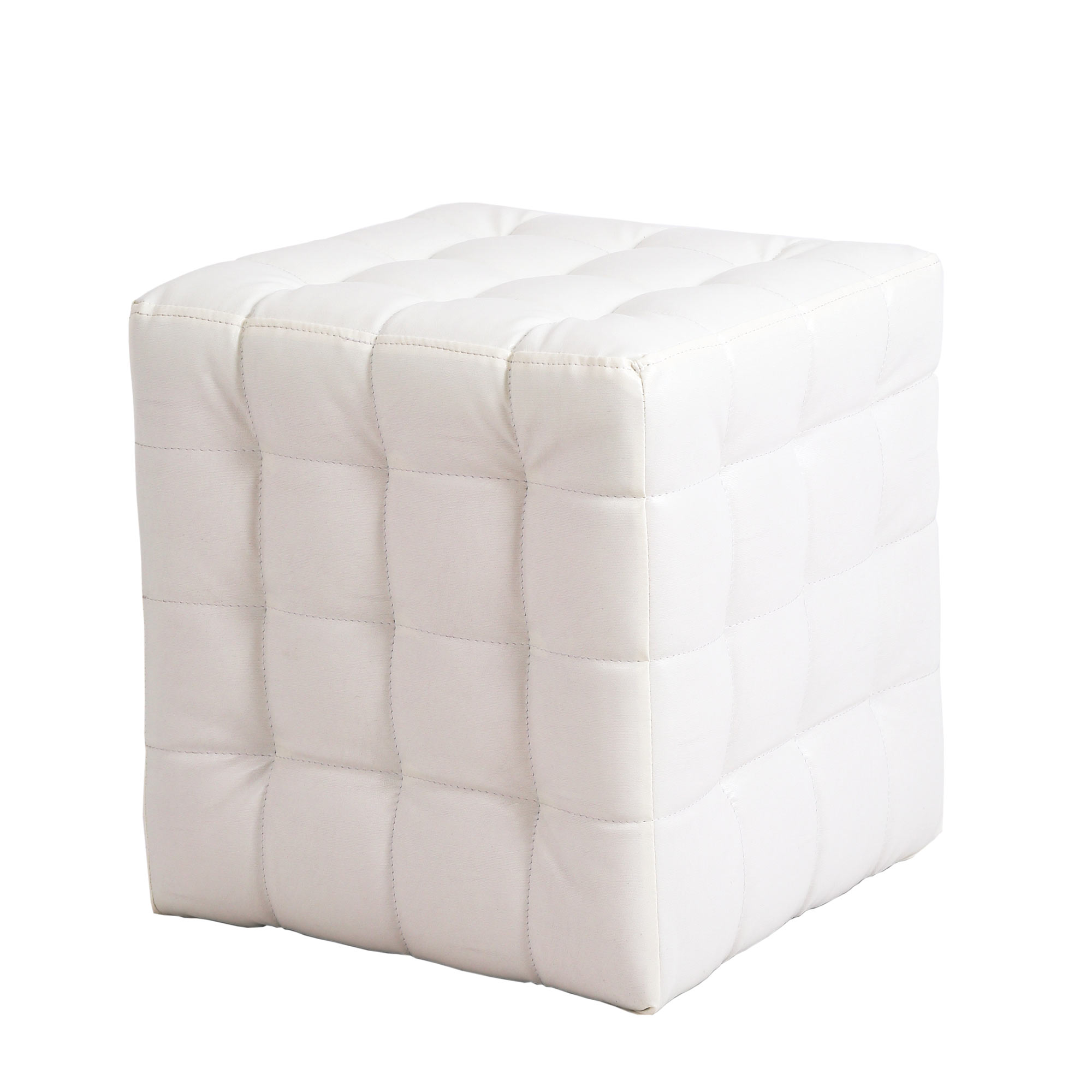 Taburet Bump, piele ecologica Alb